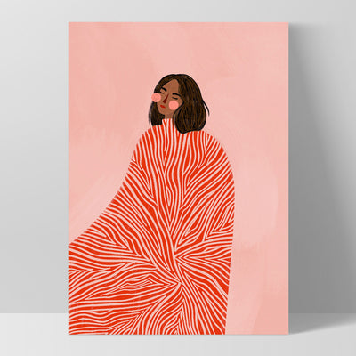 The Woman in the Red Swirls - Art Print by Bea Muller, Poster, Stretched Canvas, or Framed Wall Art Print, shown as a stretched canvas or poster without a frame