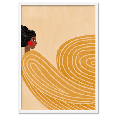 The Woman in the Yellow Stripes - Art Print by Bea Muller, Poster, Stretched Canvas, or Framed Wall Art Print, shown in a white frame