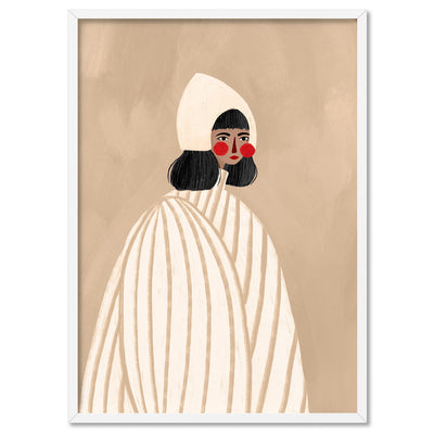 The Woman in the White Hat - Art Print by Bea Muller, Poster, Stretched Canvas, or Framed Wall Art Print, shown in a white frame