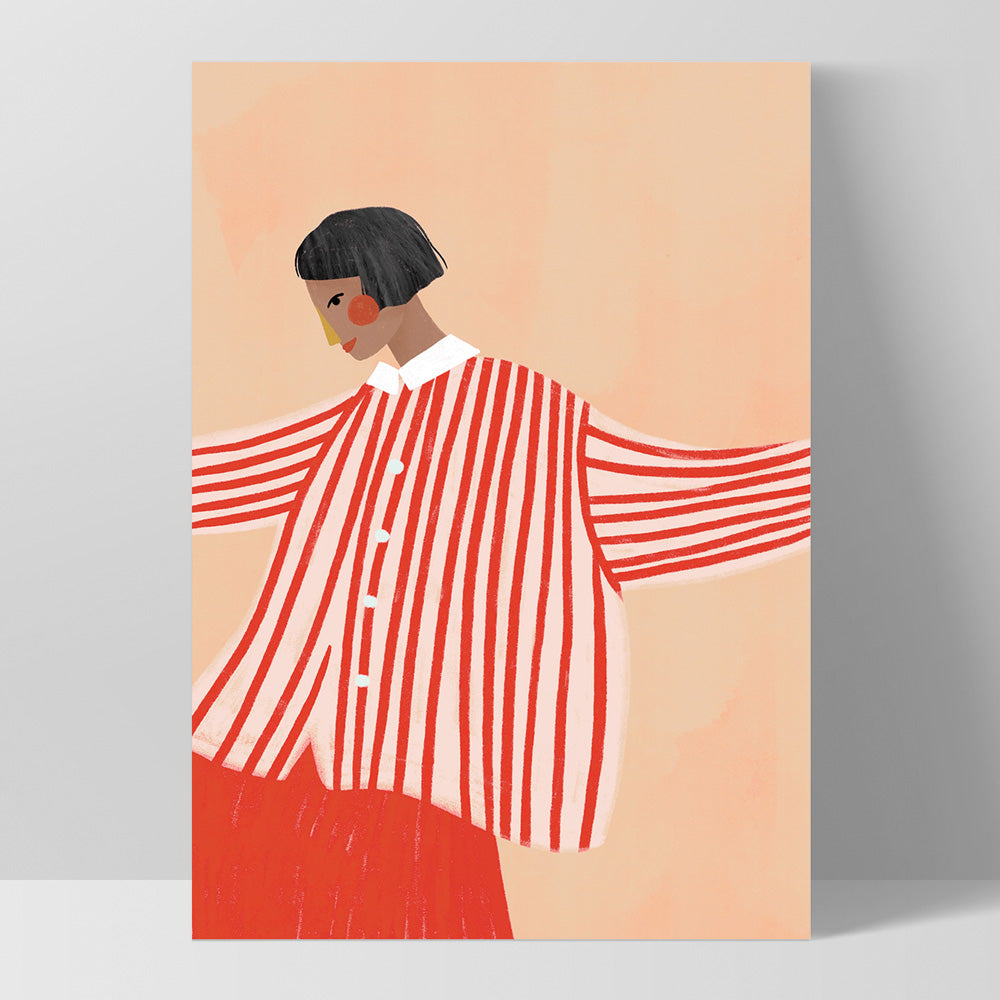 The Woman in the Red Stripe Shirt - Art Print by Bea Muller, Poster, Stretched Canvas, or Framed Wall Art Print, shown as a stretched canvas or poster without a frame