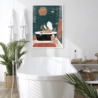 Bathroom Bliss - Art Print by Ivy Green Illustrations, Poster, Stretched Canvas or Framed Wall Art, shown framed in a home interior space