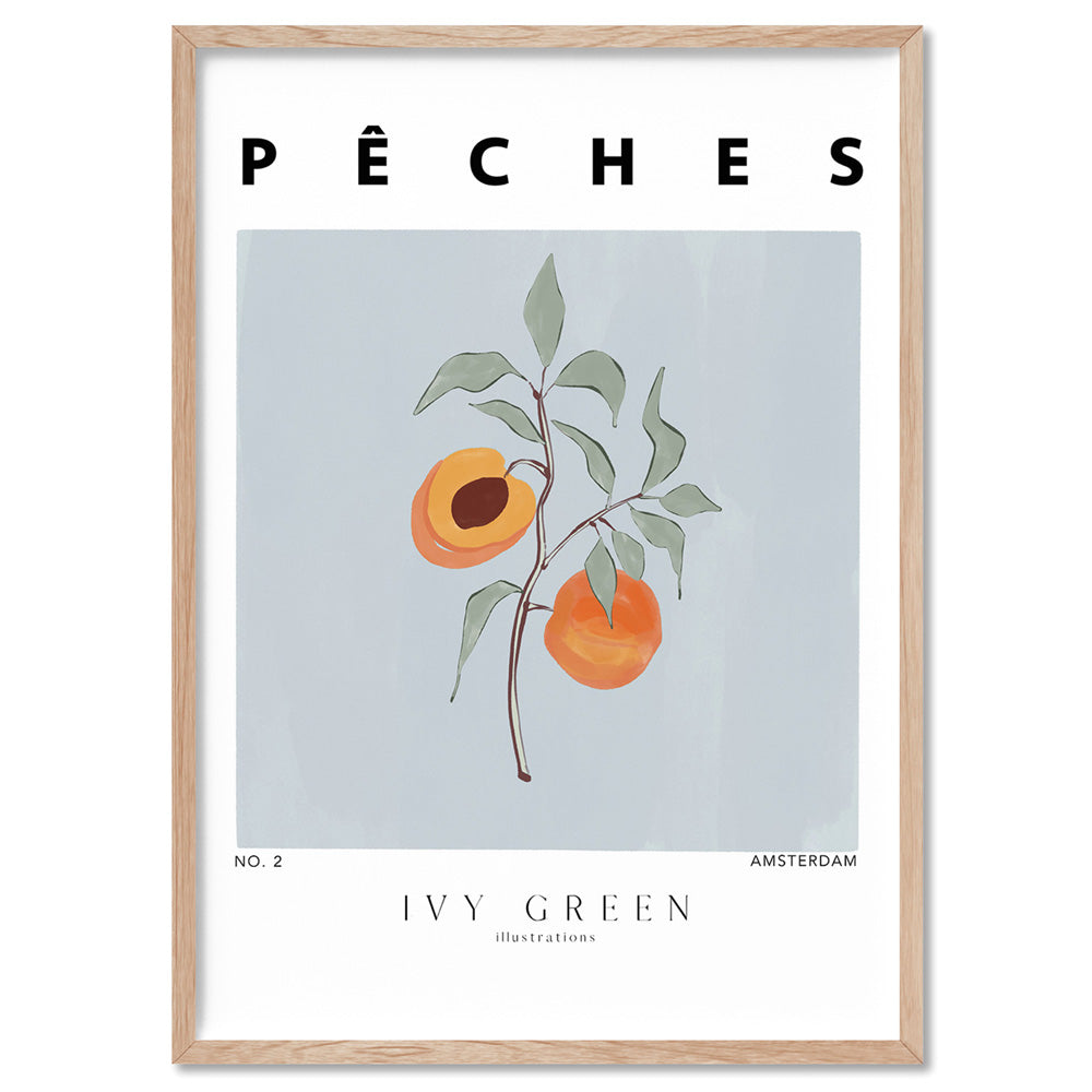 Peaches D'Art - Art Print by Ivy Green Illustrations, Poster, Stretched Canvas, or Framed Wall Art Print, shown in a natural timber frame