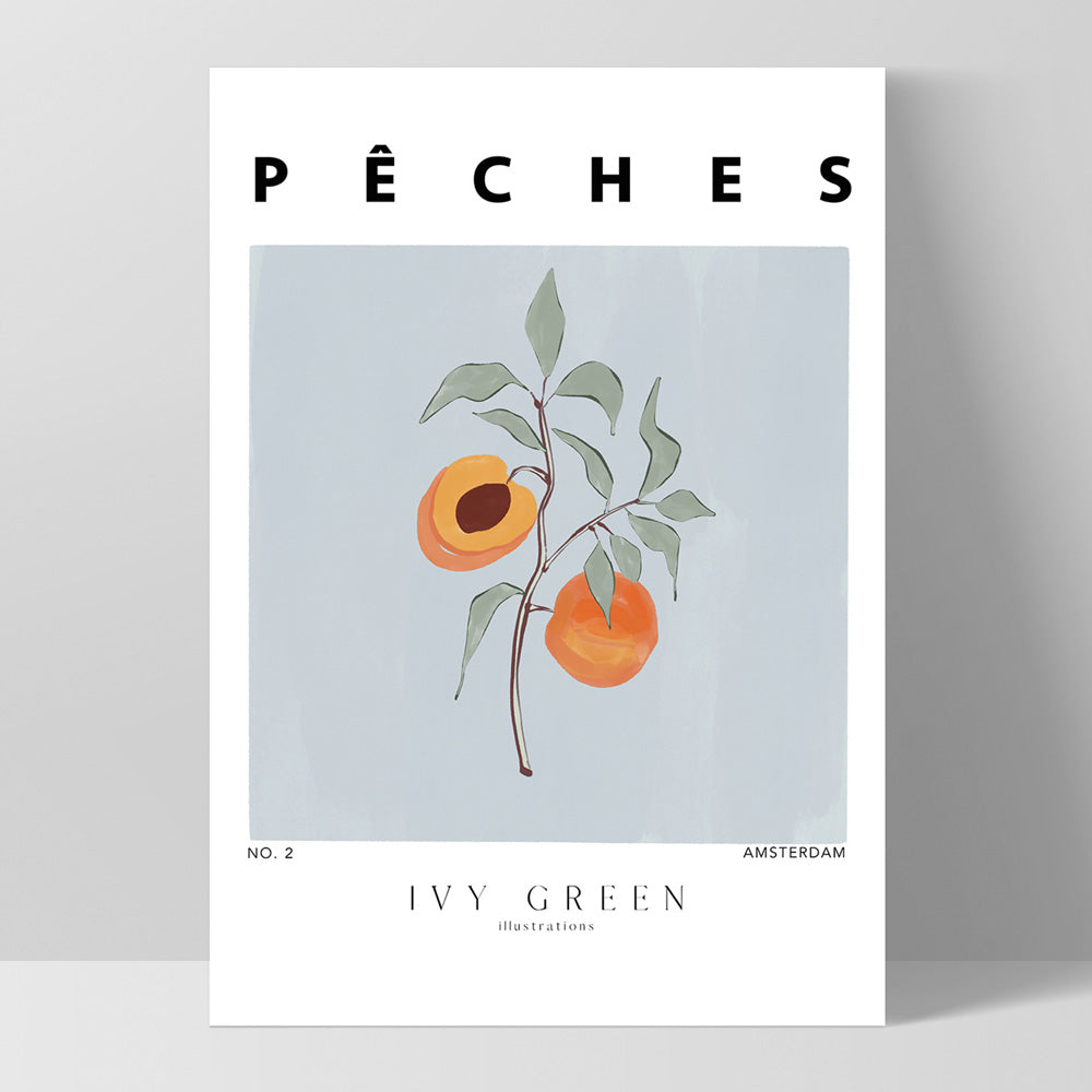 Peaches D'Art - Art Print by Ivy Green Illustrations, Poster, Stretched Canvas, or Framed Wall Art Print, shown as a stretched canvas or poster without a frame