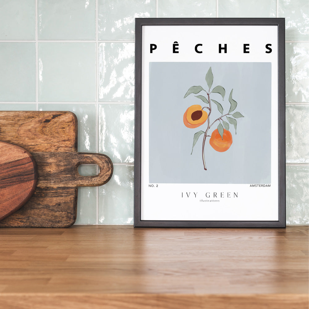 Peaches D'Art - Art Print by Ivy Green Illustrations, Poster, Stretched Canvas or Framed Wall Art Prints, shown framed in a room