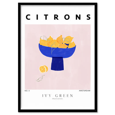 Citrons D'Art - Art Print by Ivy Green Illustrations, Poster, Stretched Canvas, or Framed Wall Art Print, shown in a black frame