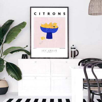 Citrons D'Art - Art Print by Ivy Green Illustrations, Poster, Stretched Canvas or Framed Wall Art Prints, shown framed in a room