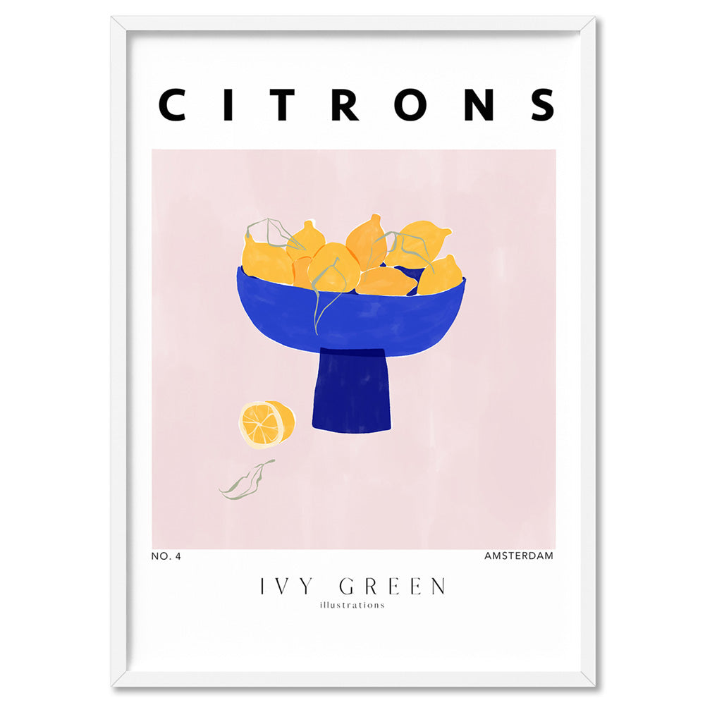 Citrons D'Art - Art Print by Ivy Green Illustrations, Poster, Stretched Canvas, or Framed Wall Art Print, shown in a white frame