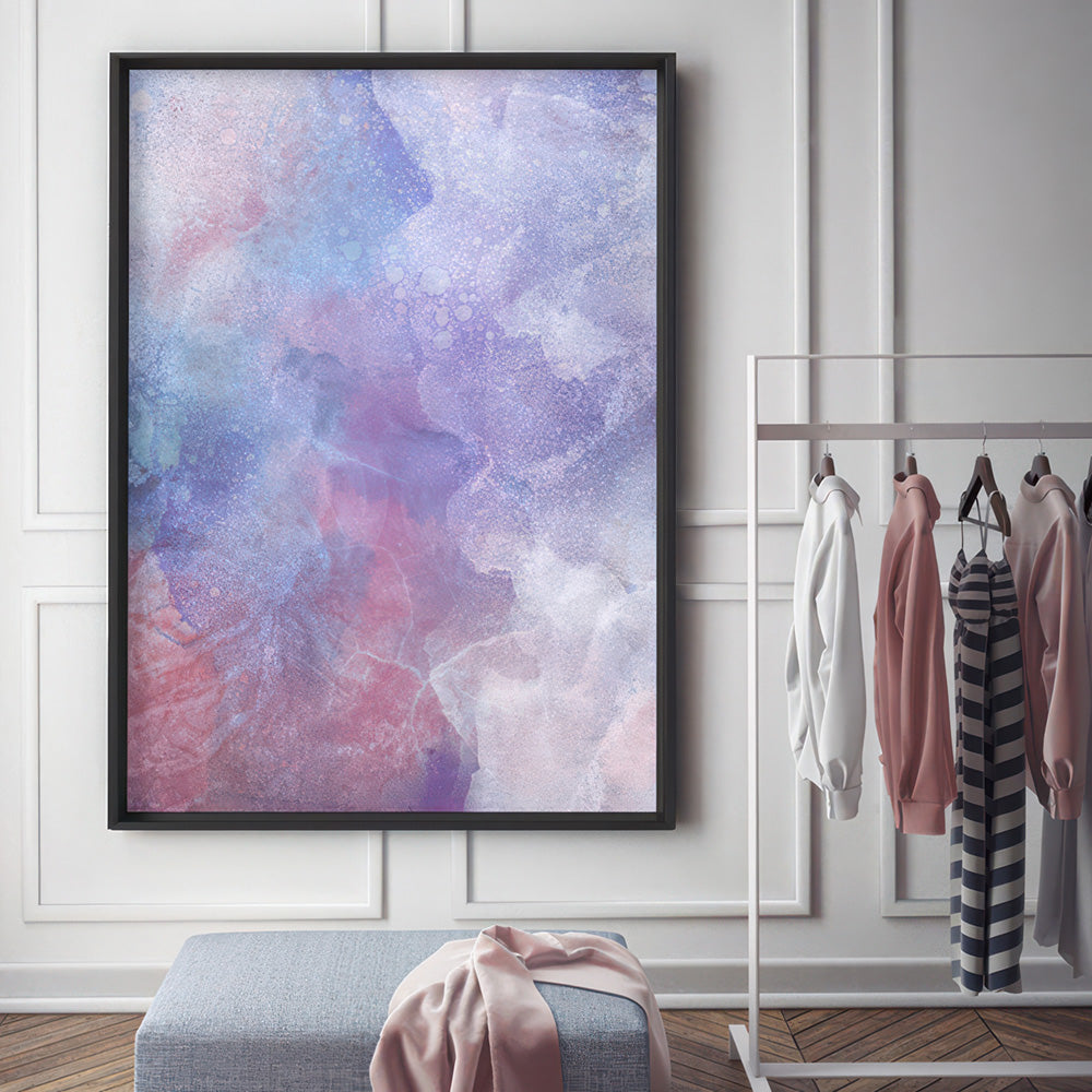 Distressed Pastel Ink Abstract - Art Print, Poster, Stretched Canvas or Framed Wall Art, shown framed in a home interior space