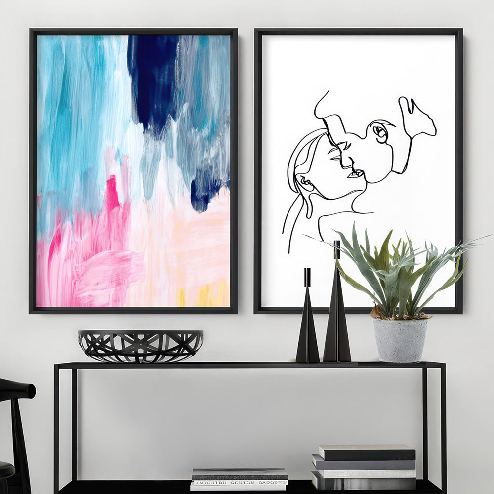 Abstract Brights Painting - Art Print, Poster, Stretched Canvas or Framed Wall Art, shown framed in a home interior space