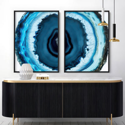 Agate Slice Geode Turquoise II - Art Print, Poster, Stretched Canvas or Framed Wall Art, shown framed in a home interior space