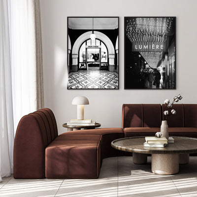 Designer Store Front Arch - Art Print, Poster, Stretched Canvas or Framed Wall Art, shown framed in a home interior space