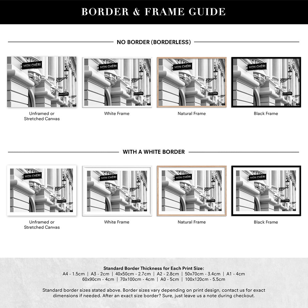 Designer Store Front Monaco Landscape - Art Print, Poster, Stretched Canvas or Framed Wall Art, Showing White , Black, Natural Frame Colours, No Frame (Unframed) or Stretched Canvas, and With or Without White Borders