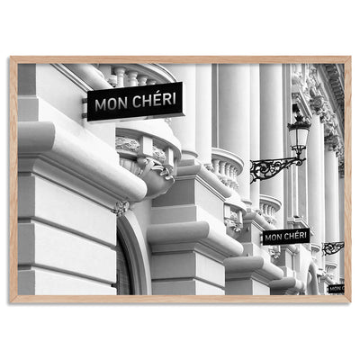 Designer Store Front Monaco Landscape - Art Print, Poster, Stretched Canvas, or Framed Wall Art Print, shown in a natural timber frame