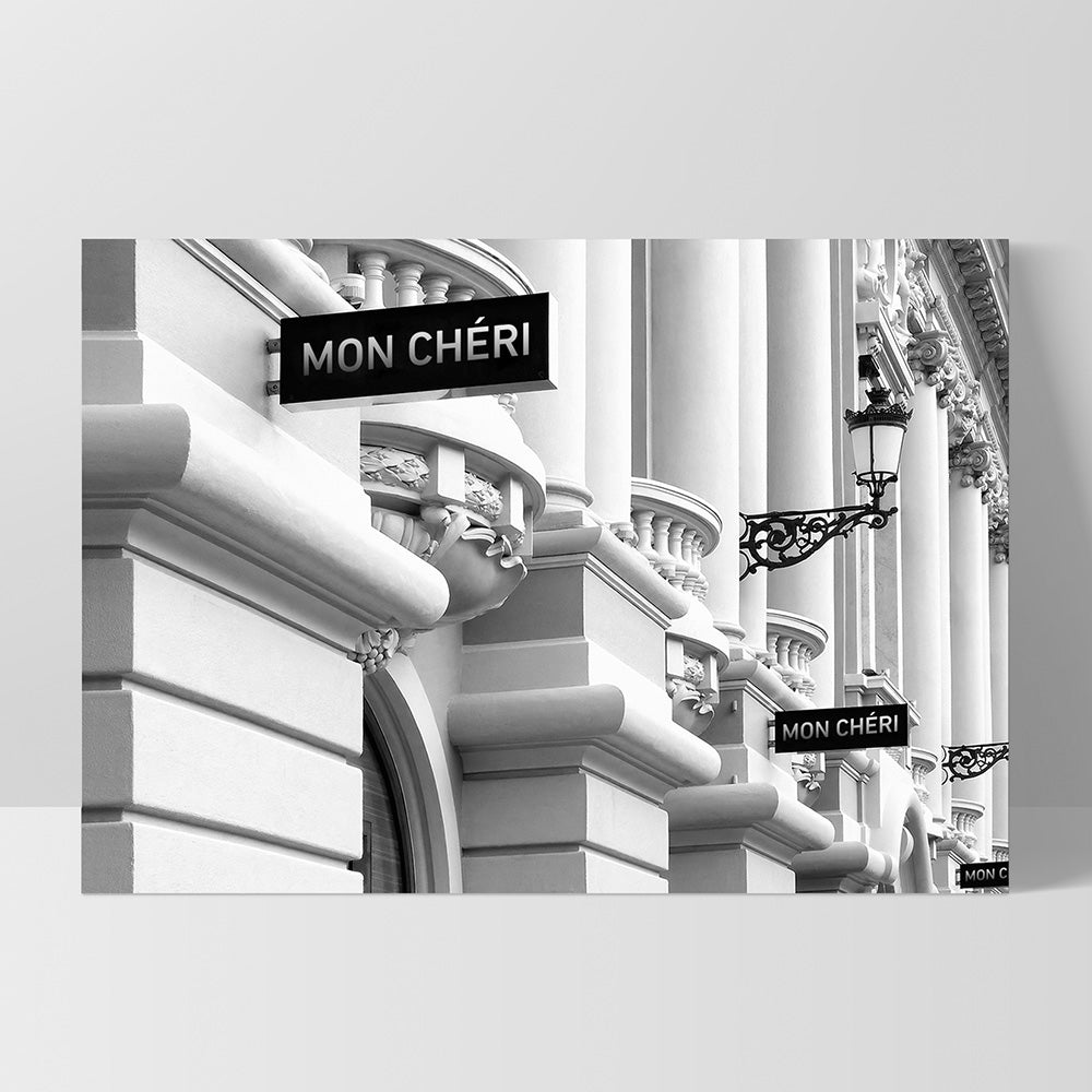 Designer Store Front Monaco Landscape - Art Print, Poster, Stretched Canvas, or Framed Wall Art Print, shown as a stretched canvas or poster without a frame