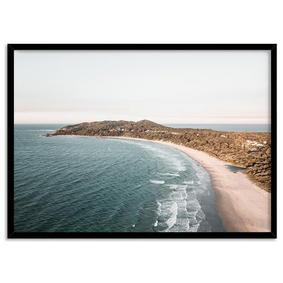 The Pass Byron Bay Aerial IV - Art Print by Beau Micheli, Poster, Stretched Canvas, or Framed Wall Art Print, shown in a black frame