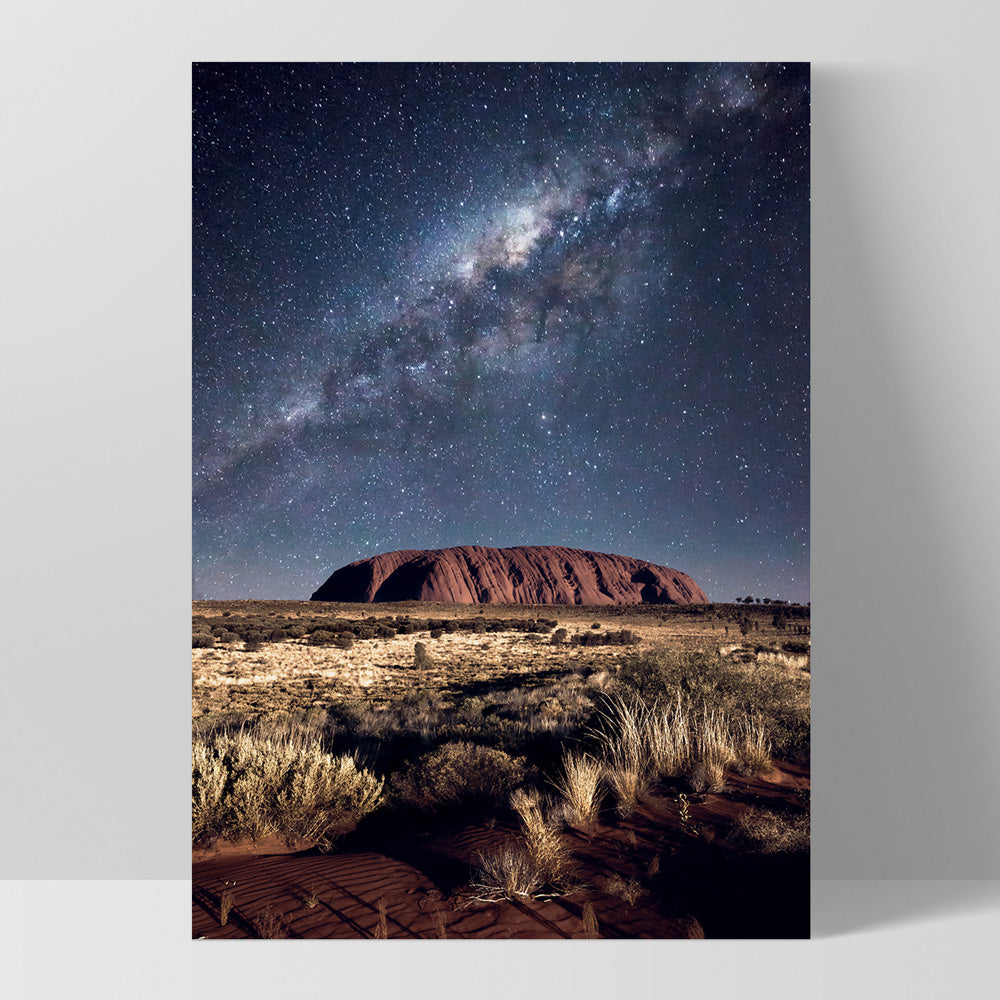 Uluru Under the Milky Way - Art Print by Beau Micheli, Poster, Stretched Canvas, or Framed Wall Art Print, shown as a stretched canvas or poster without a frame