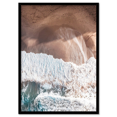 Jan Juc Beach VIC Aerial - Art Print by Beau Micheli, Poster, Stretched Canvas, or Framed Wall Art Print, shown in a black frame
