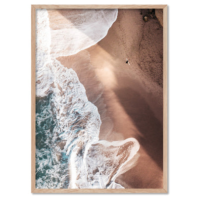 Jan Juc Beach VIC Aerial II - Art Print by Beau Micheli, Poster, Stretched Canvas, or Framed Wall Art Print, shown in a natural timber frame
