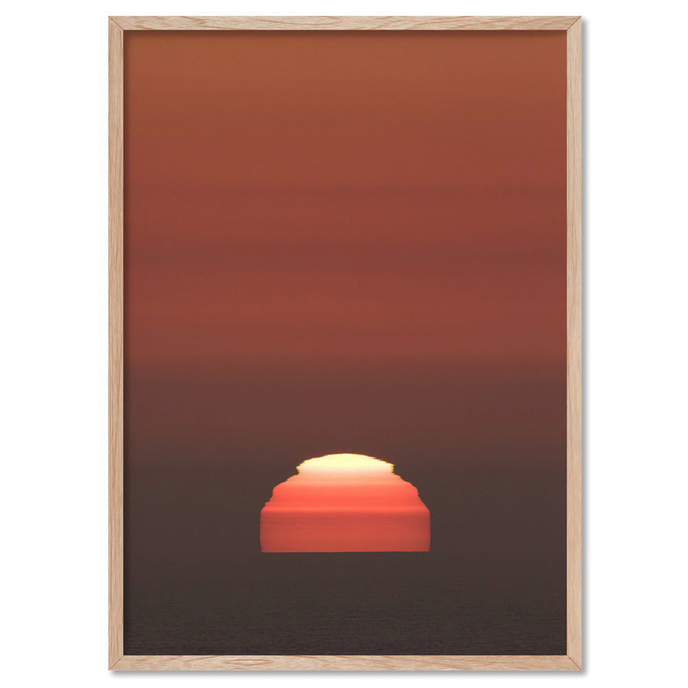 Sunset Over Ocean - Art Print by Beau Micheli, Poster, Stretched Canvas, or Framed Wall Art Print, shown in a natural timber frame