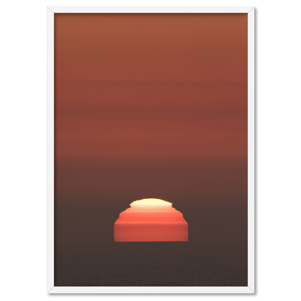 Sunset Over Ocean - Art Print by Beau Micheli, Poster, Stretched Canvas, or Framed Wall Art Print, shown in a white frame