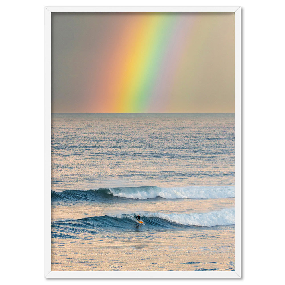 Sunrise and Rainbow Surf II - Art Print by Beau Micheli, Poster, Stretched Canvas, or Framed Wall Art Print, shown in a white frame