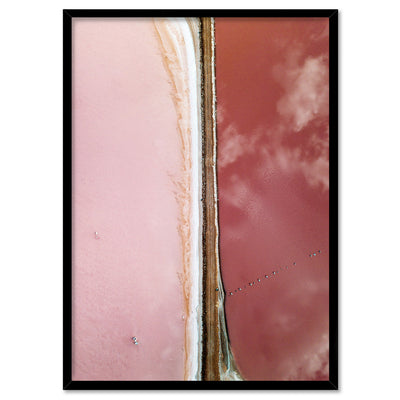 Pink Lake at Hutt Lagoon - Art Print by Beau Micheli, Poster, Stretched Canvas, or Framed Wall Art Print, shown in a black frame