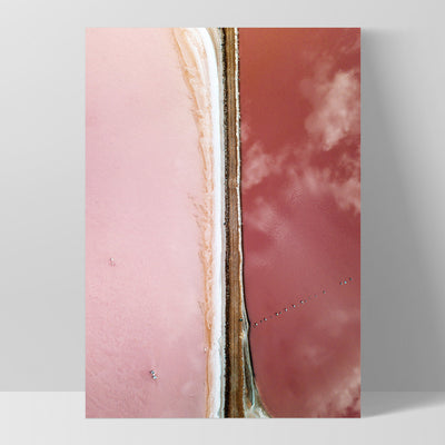 Pink Lake at Hutt Lagoon - Art Print by Beau Micheli, Poster, Stretched Canvas, or Framed Wall Art Print, shown as a stretched canvas or poster without a frame
