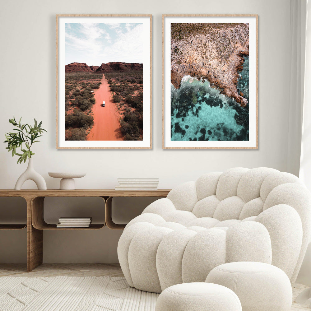 Red Earth Road Kennedy Range - Art Print by Beau Micheli, Poster, Stretched Canvas or Framed Wall Art, shown framed in a home interior space