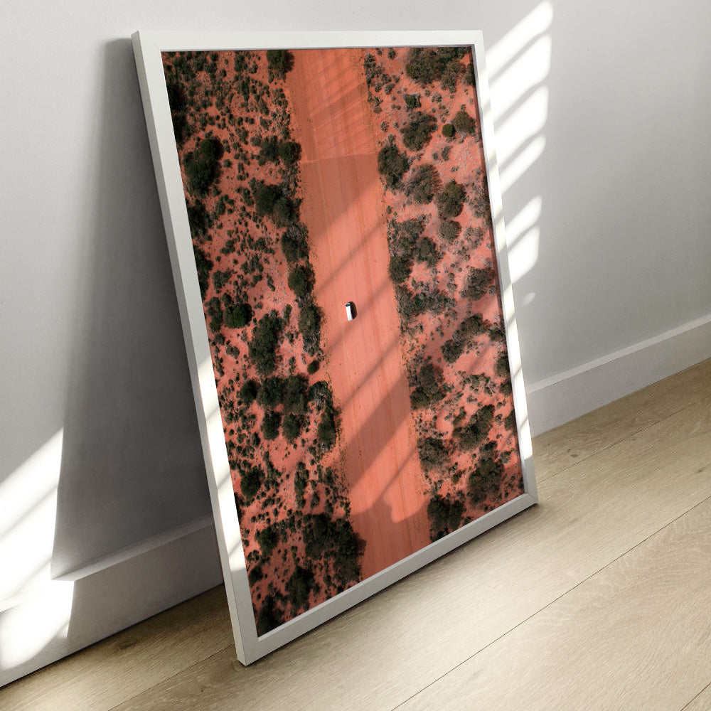 Red Earth Road II Kennedy Range - Art Print by Beau Micheli, Poster, Stretched Canvas or Framed Wall Art Prints, shown framed in a room