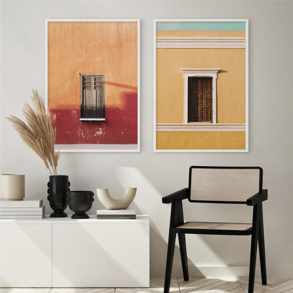Casa De Roja Mexico - Art Print by Beau Micheli, Poster, Stretched Canvas or Framed Wall Art, shown framed in a home interior space