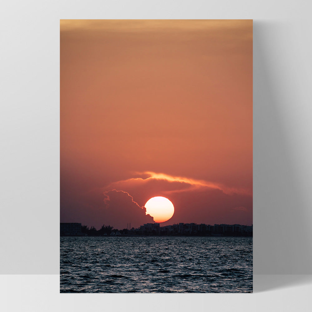 Isla Mujeres Sunset Mexico - Art Print by Beau Micheli, Poster, Stretched Canvas, or Framed Wall Art Print, shown as a stretched canvas or poster without a frame