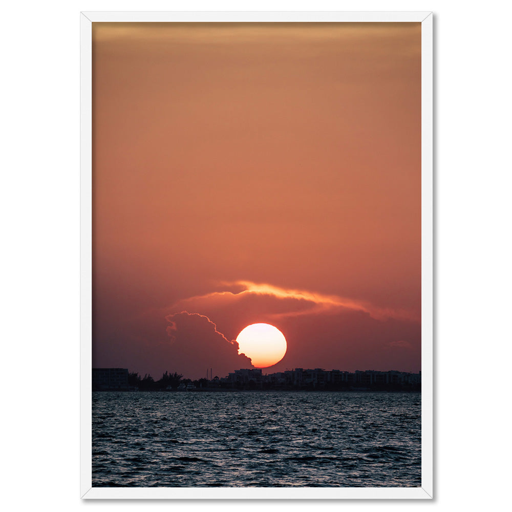 Isla Mujeres Sunset Mexico - Art Print by Beau Micheli, Poster, Stretched Canvas, or Framed Wall Art Print, shown in a white frame