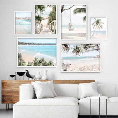 Wategos Beach Entrance Byron - Art Print, Poster, Stretched Canvas or Framed Wall Art, shown framed in a home interior space