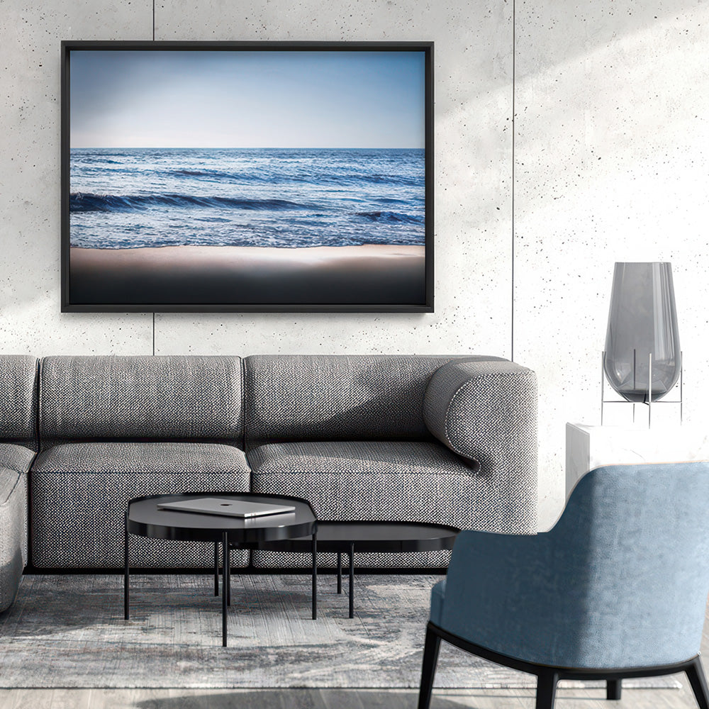 Ocean Vibrance in Blues - Art Print, Poster, Stretched Canvas or Framed Wall Art, shown framed in a home interior space