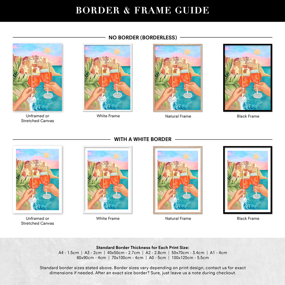 Aperol Sunset - Art Print by CityArt, Poster, Stretched Canvas or Framed Wall Art, Showing White , Black, Natural Frame Colours, No Frame (Unframed) or Stretched Canvas, and With or Without White Borders