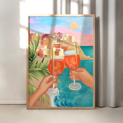 Aperol Sunset - Art Print by CityArt, Poster, Stretched Canvas or Framed Wall Art Prints, shown framed in a room