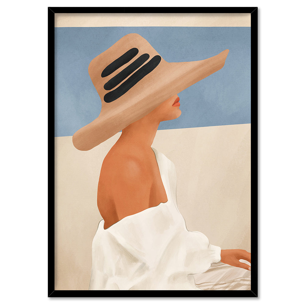 Summer Hat - Art Print by CityArt, Poster, Stretched Canvas, or Framed Wall Art Print, shown in a black frame