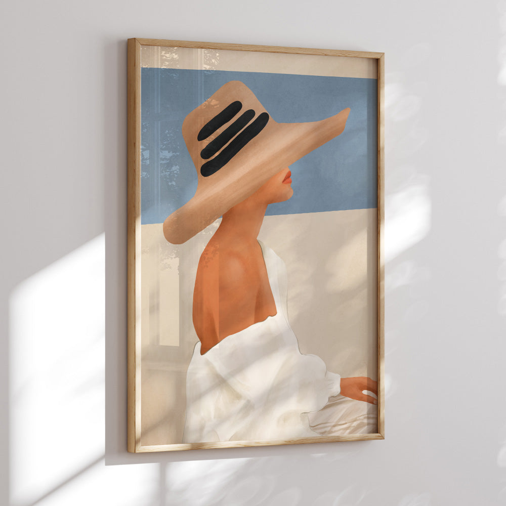Summer Hat - Art Print by CityArt, Poster, Stretched Canvas or Framed Wall Art Prints, shown framed in a room