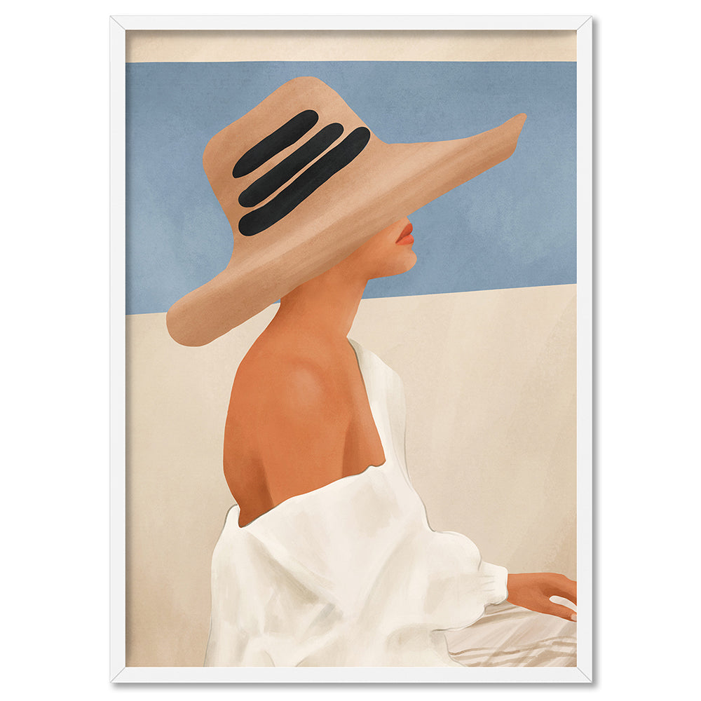 Summer Hat - Art Print by CityArt, Poster, Stretched Canvas, or Framed Wall Art Print, shown in a white frame