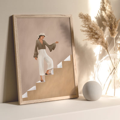 Stepping Up - Art Print by CityArt, Poster, Stretched Canvas or Framed Wall Art Prints, shown framed in a room