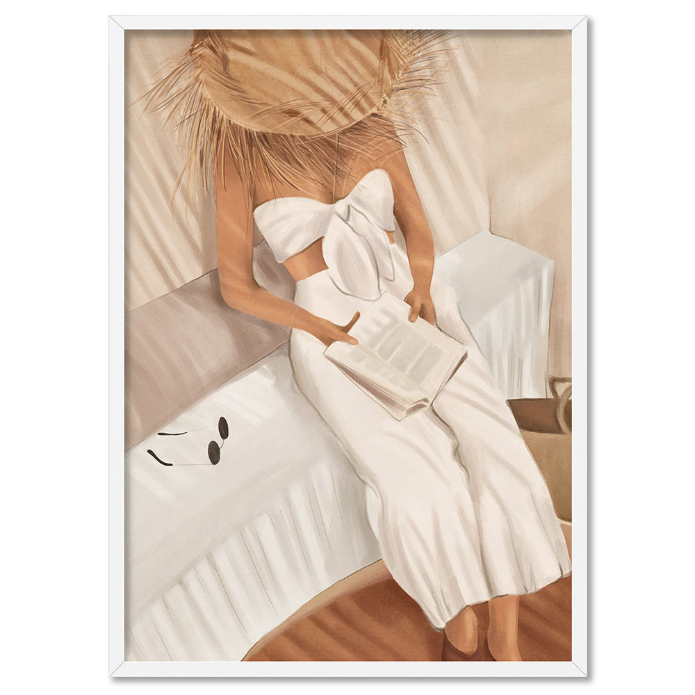 Summer Reading II - Art Print by CityArt, Poster, Stretched Canvas, or Framed Wall Art Print, shown in a white frame