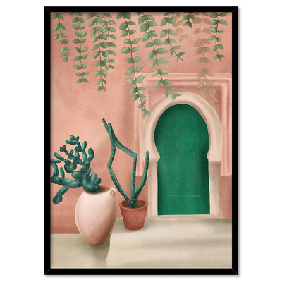 Green Door - Art Print by CityArt, Poster, Stretched Canvas, or Framed Wall Art Print, shown in a black frame