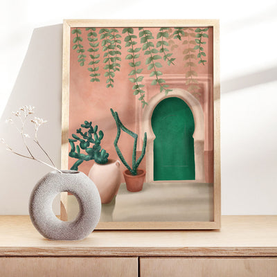 Green Door - Art Print by CityArt, Poster, Stretched Canvas or Framed Wall Art Prints, shown framed in a room