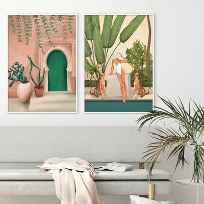 Green Door - Art Print by CityArt, Poster, Stretched Canvas or Framed Wall Art, shown framed in a home interior space