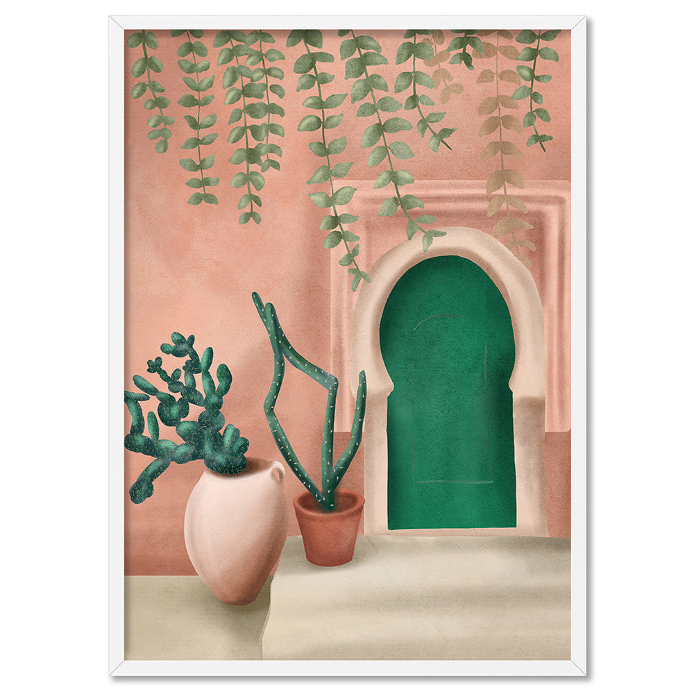 Green Door - Art Print by CityArt, Poster, Stretched Canvas, or Framed Wall Art Print, shown in a white frame