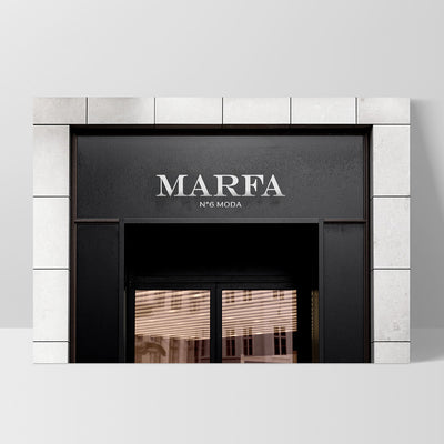 Marfa Store Entrance - Art Print, Poster, Stretched Canvas, or Framed Wall Art Print, shown as a stretched canvas or poster without a frame