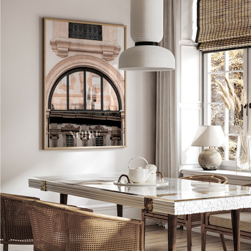 Niore  Arch in Blush - Art Print, Poster, Stretched Canvas or Framed Wall Art Prints, shown framed in a room