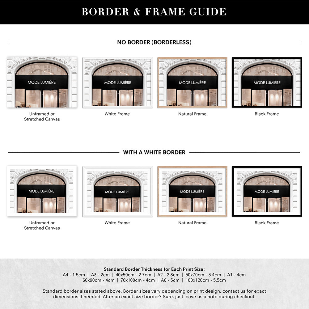 Mode Lumiere Arch Entrance in Blush - Art Print, Poster, Stretched Canvas or Framed Wall Art, Showing White , Black, Natural Frame Colours, No Frame (Unframed) or Stretched Canvas, and With or Without White Borders