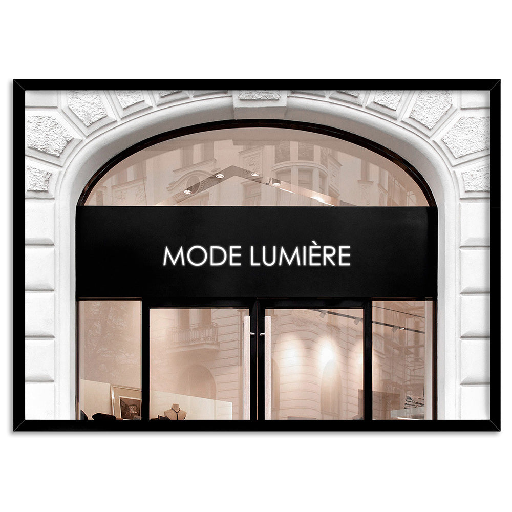 Mode Lumiere Arch Entrance in Blush - Art Print, Poster, Stretched Canvas, or Framed Wall Art Print, shown in a black frame