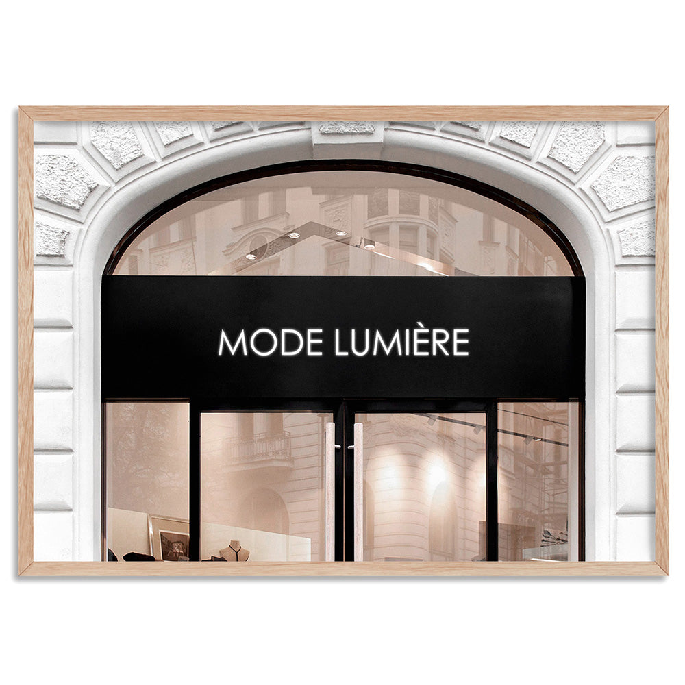 Mode Lumiere Arch Entrance in Blush - Art Print, Poster, Stretched Canvas, or Framed Wall Art Print, shown in a natural timber frame